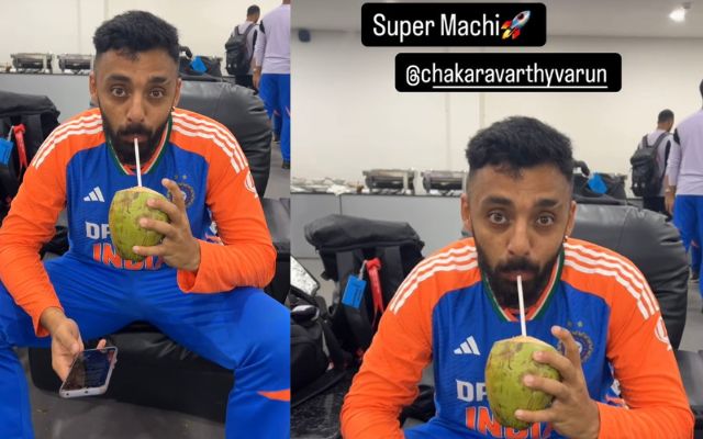 वरुण चक्रवर्ती को इंग्लिश बल्लेबाजों के होश उड़ाने के बाद Chill करते हुए देखा गया