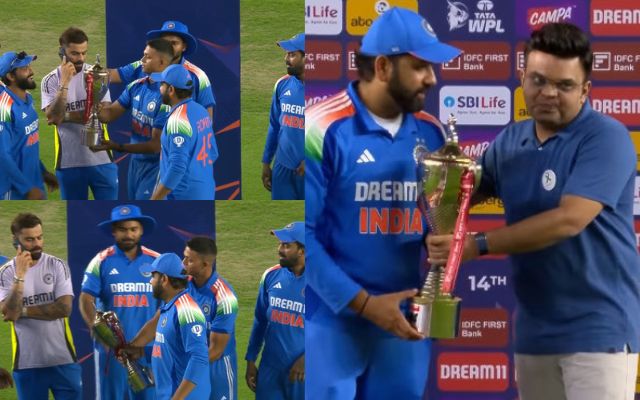 कप्तान रोहित इधर ट्रॉफी लेकर पहुंचे, उधर विराट कोहली अपनी ही दुनिया में मस्त थे